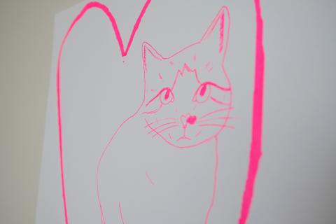 Neon Pink Cat Screenprint