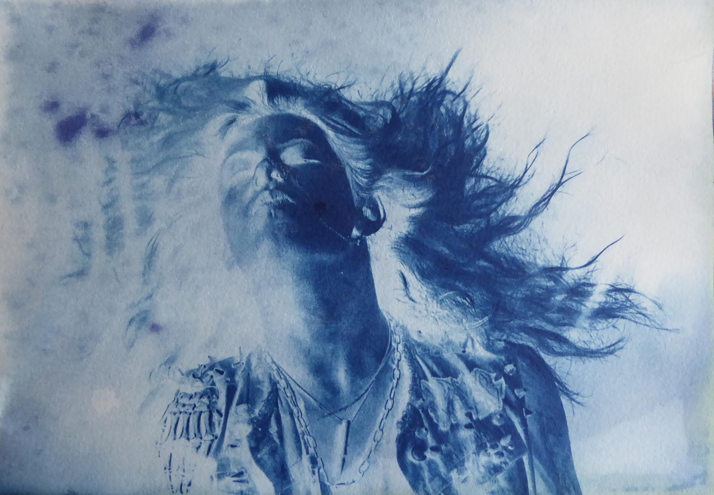 Cyanotype image of nu-metal musician