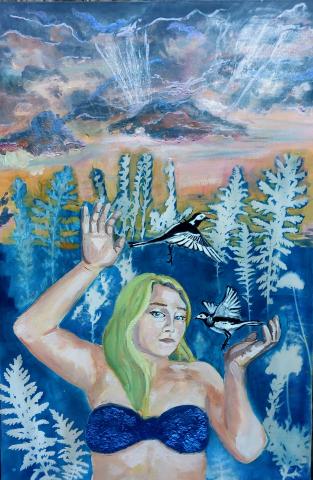 It's about time, cyanotype print , acrylic and Pigments on canvas